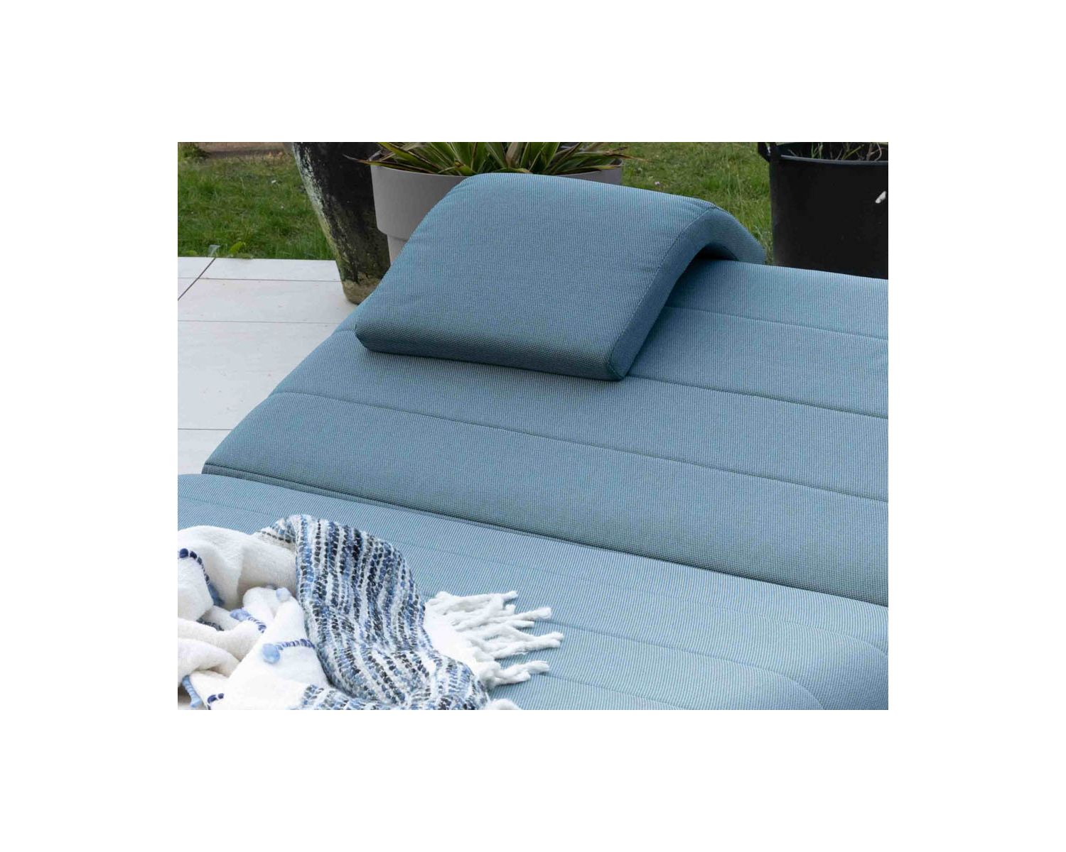 Bain de soleil double turquoise et noir textile extérieur "Terrasse"