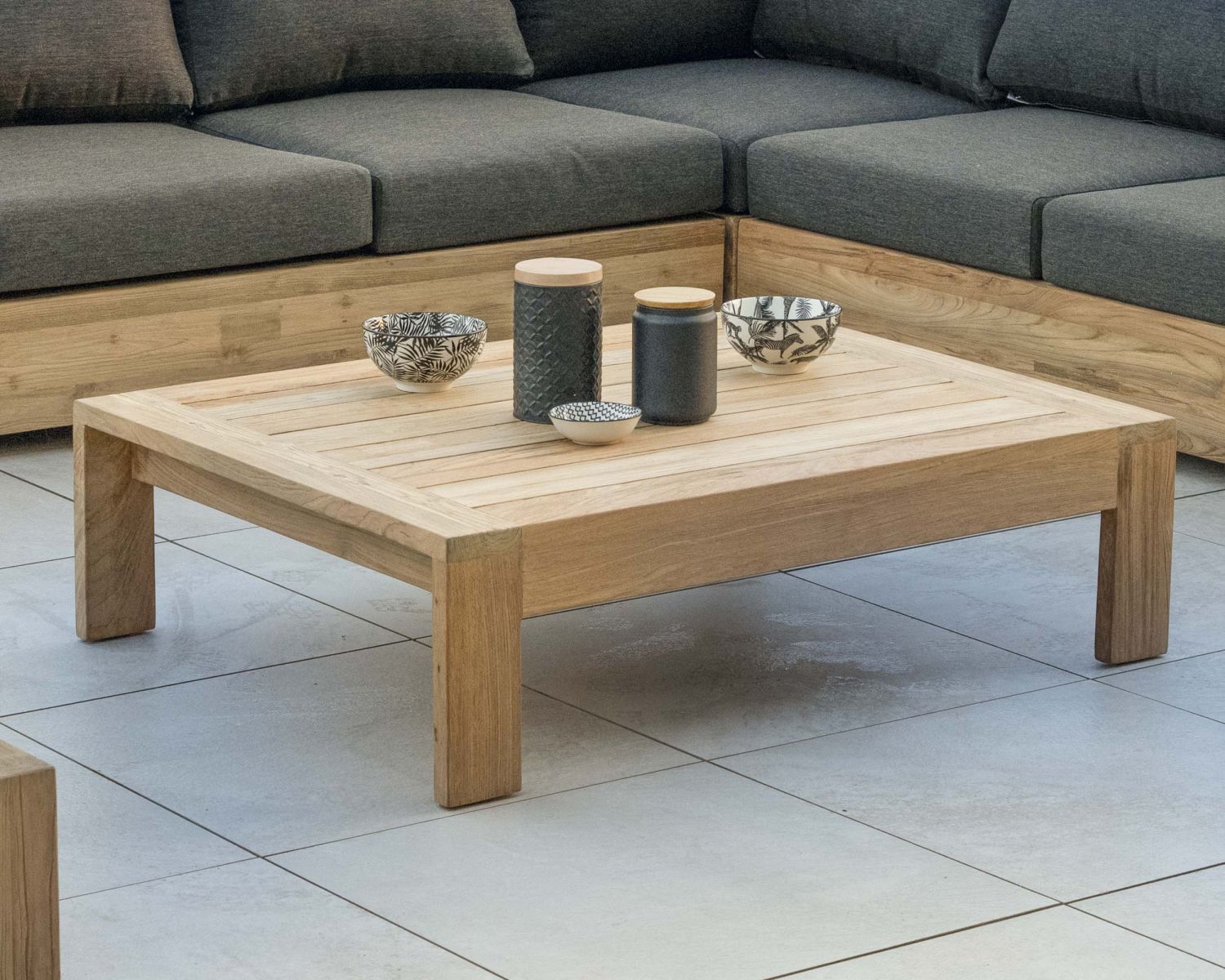 Table basse rectangle spéciale extérieur en teck "Zénith" 110 cm