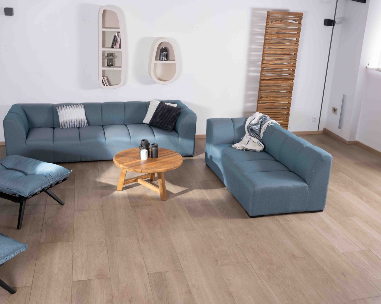 Canapé d'angle en tissu turquoise haut de gamme "Terrasse" spécial extérieur