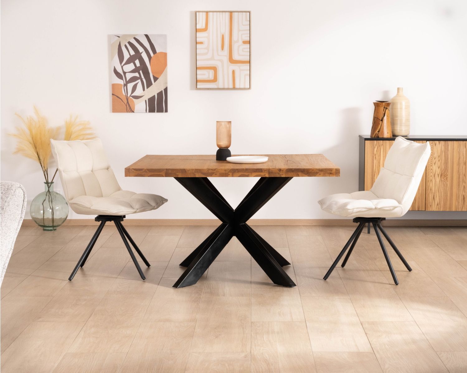 Table de repas carrée en teck pied métal 130 cm "Zenia"