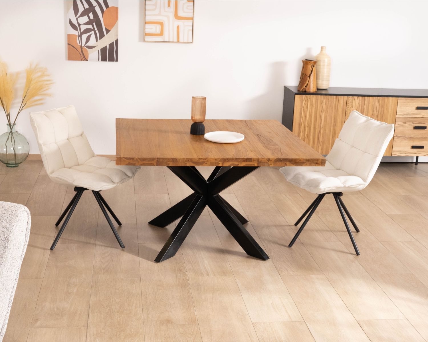 Table de repas carrée en teck pied métal 130 cm "Zenia"