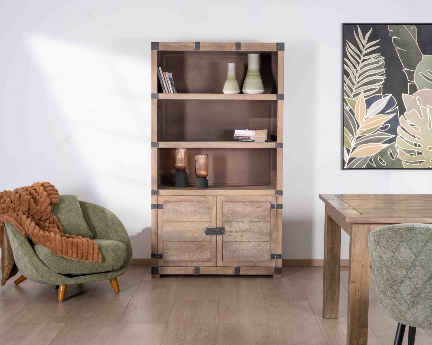 Armoire ouverte style vintage avec 2 portes en bois et métal "Voyage"