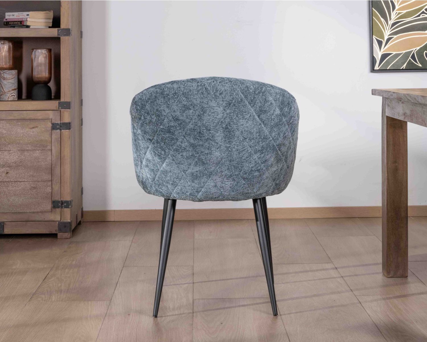 Lot de 2 chaises de repas design en tissu bleu et pieds métal noirs "Kandy"