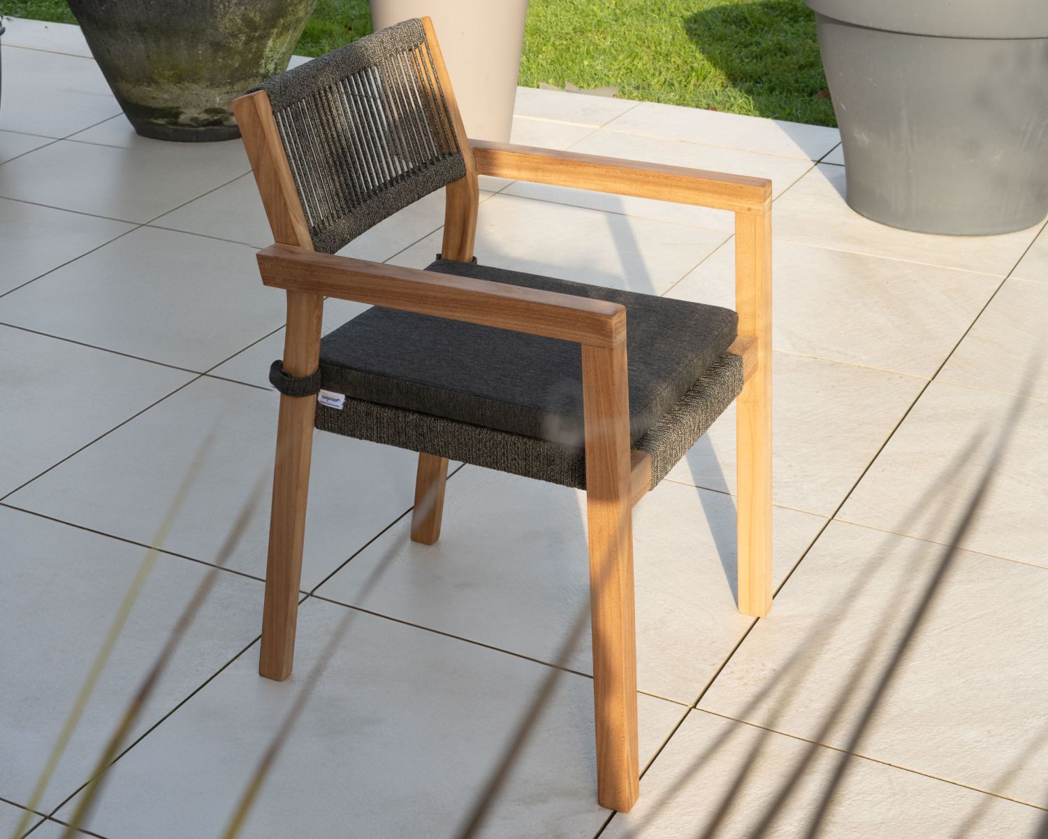Lot de 4 chaises spécial extérieur en teck naturel "Chair'ming" assise et dossier tressés gris