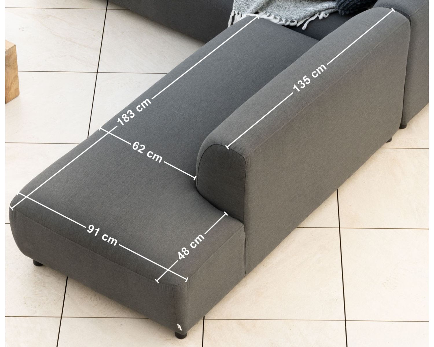 Canapé chauffant spécial extérieur en tissu anthracite "Aurora" retour à droite