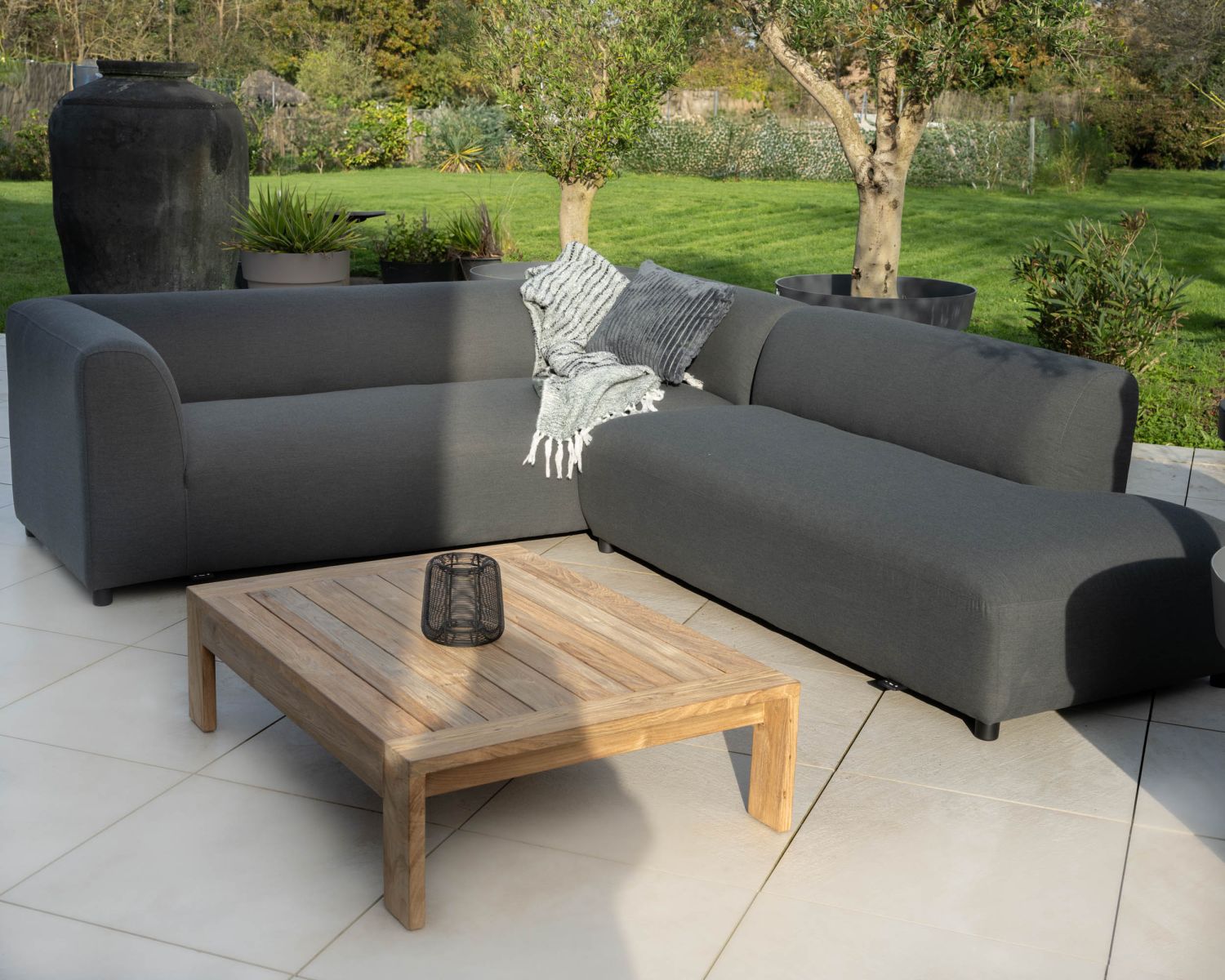 Canapé chauffant spécial extérieur en tissu anthracite "Aurora" retour à droite