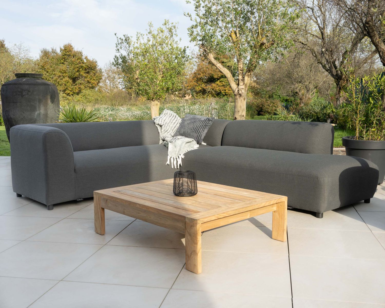 Canapé chauffant spécial extérieur en tissu anthracite "Aurora" retour à droite