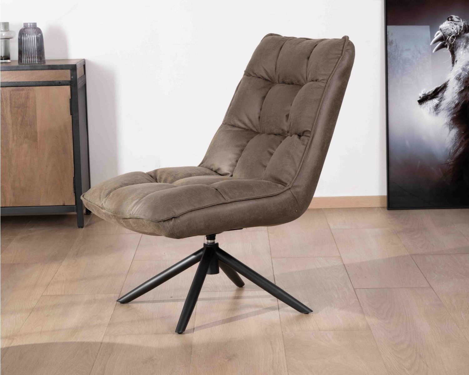 Fauteuil relax ultra-confort avec pied rotatif "Grundy" en tissu microfibre vert kaki