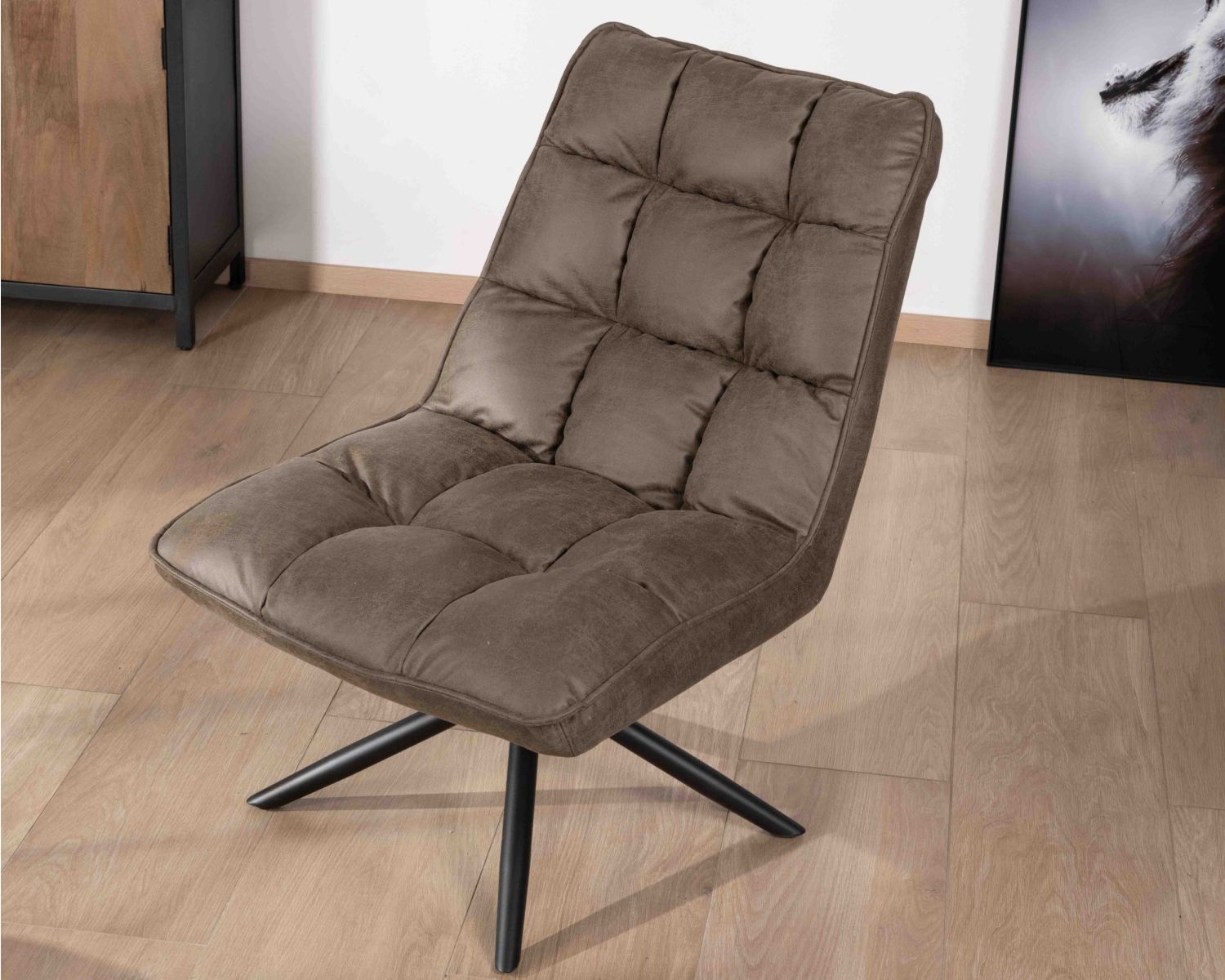 Fauteuil relax ultra-confort avec pied rotatif "Grundy" en tissu microfibre vert kaki