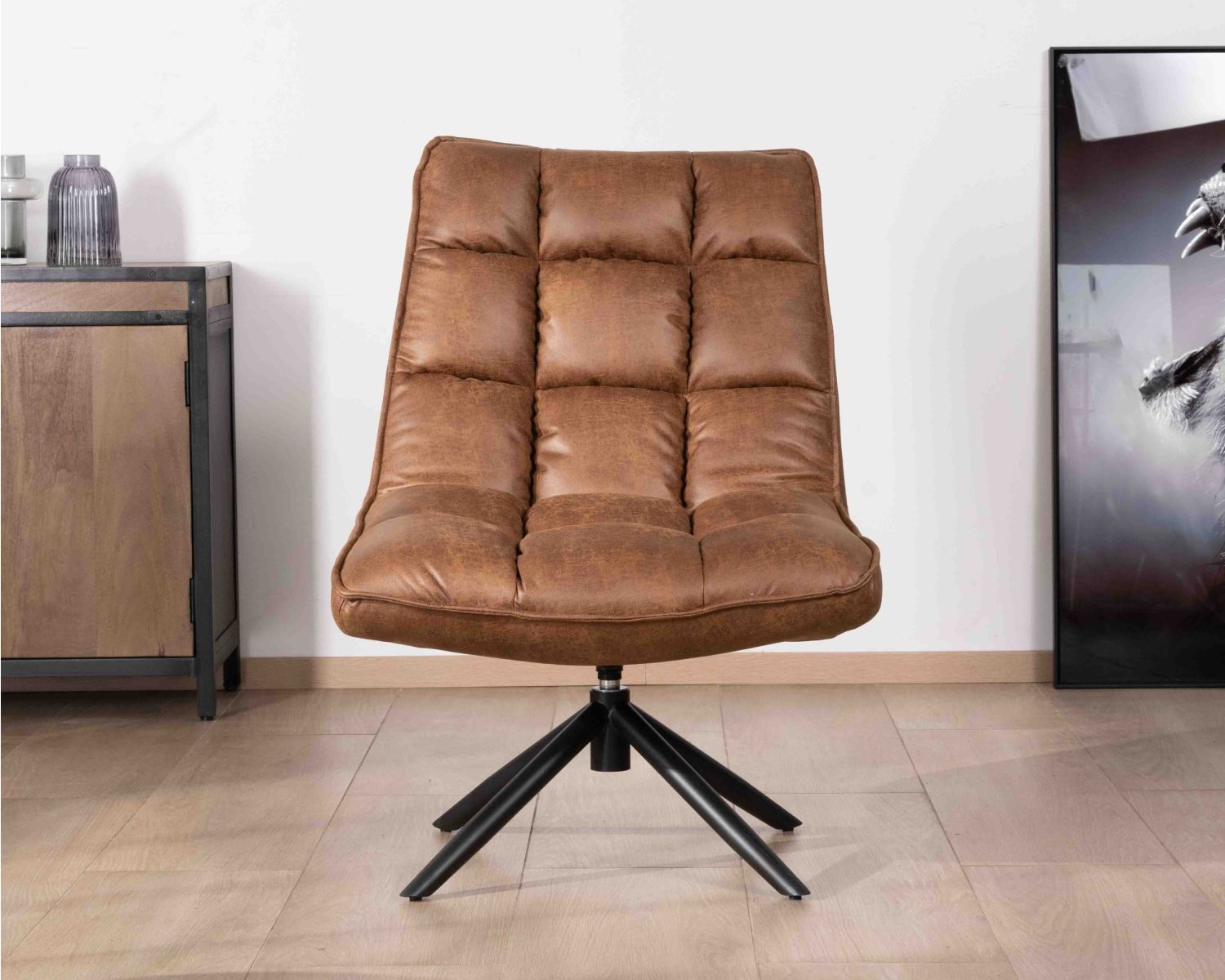 Fauteuil relax ultra-confort avec pied rotatif "Grundy" en tissu microfibre havane