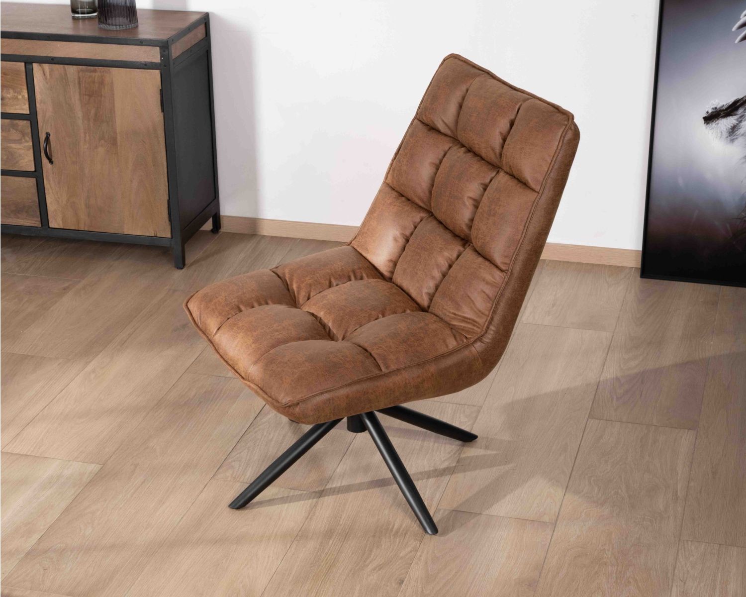 Fauteuil relax ultra-confort avec pied rotatif "Grundy" en tissu microfibre havane