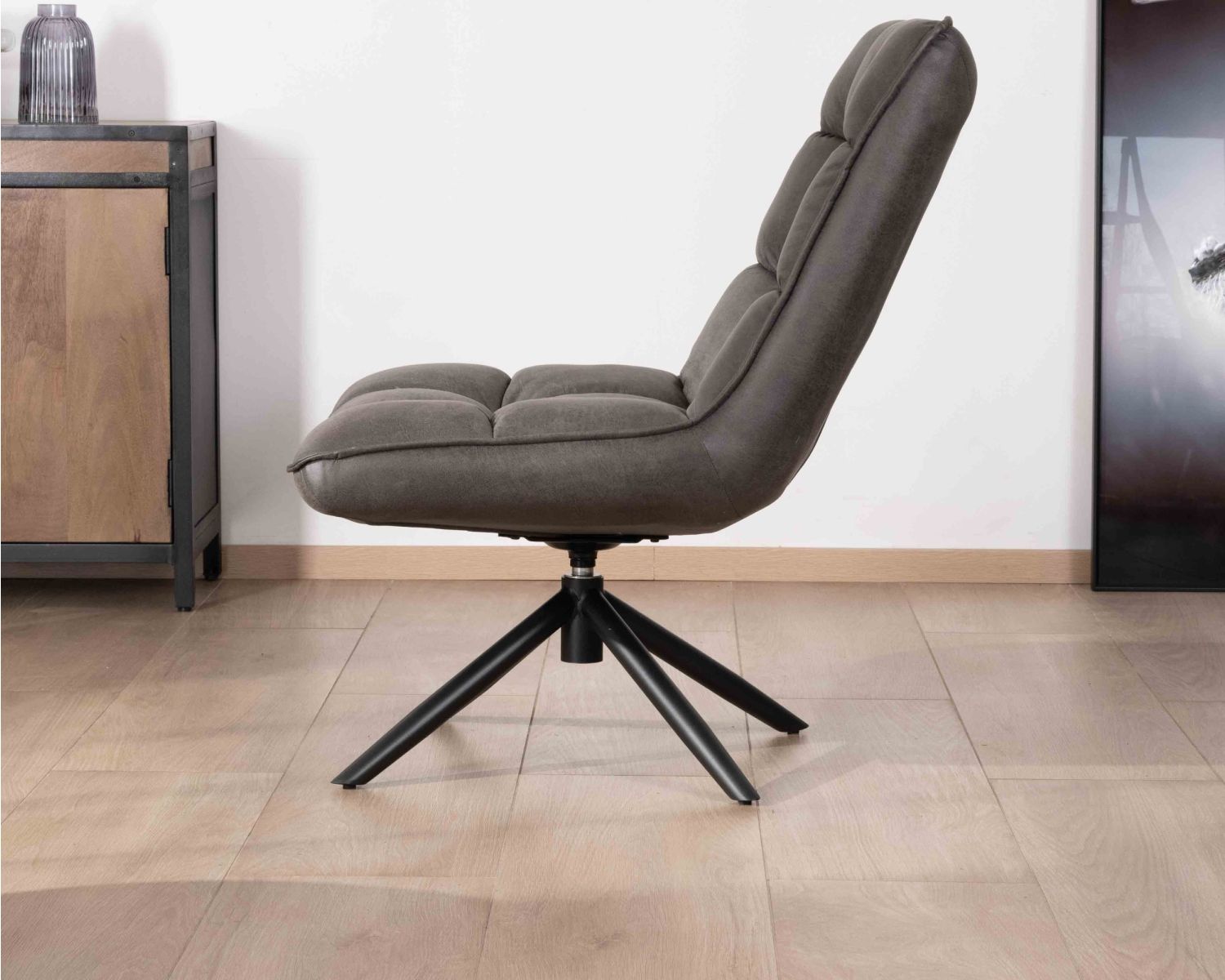 Fauteuil rotatif ultra-confort en tissu microfibre gris foncé "Grundy"
