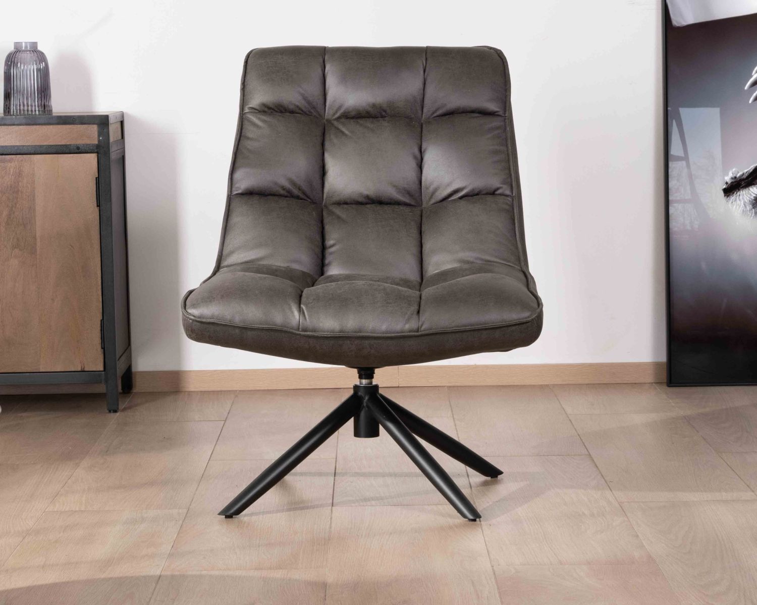 Fauteuil rotatif ultra-confort en tissu microfibre gris foncé "Grundy"