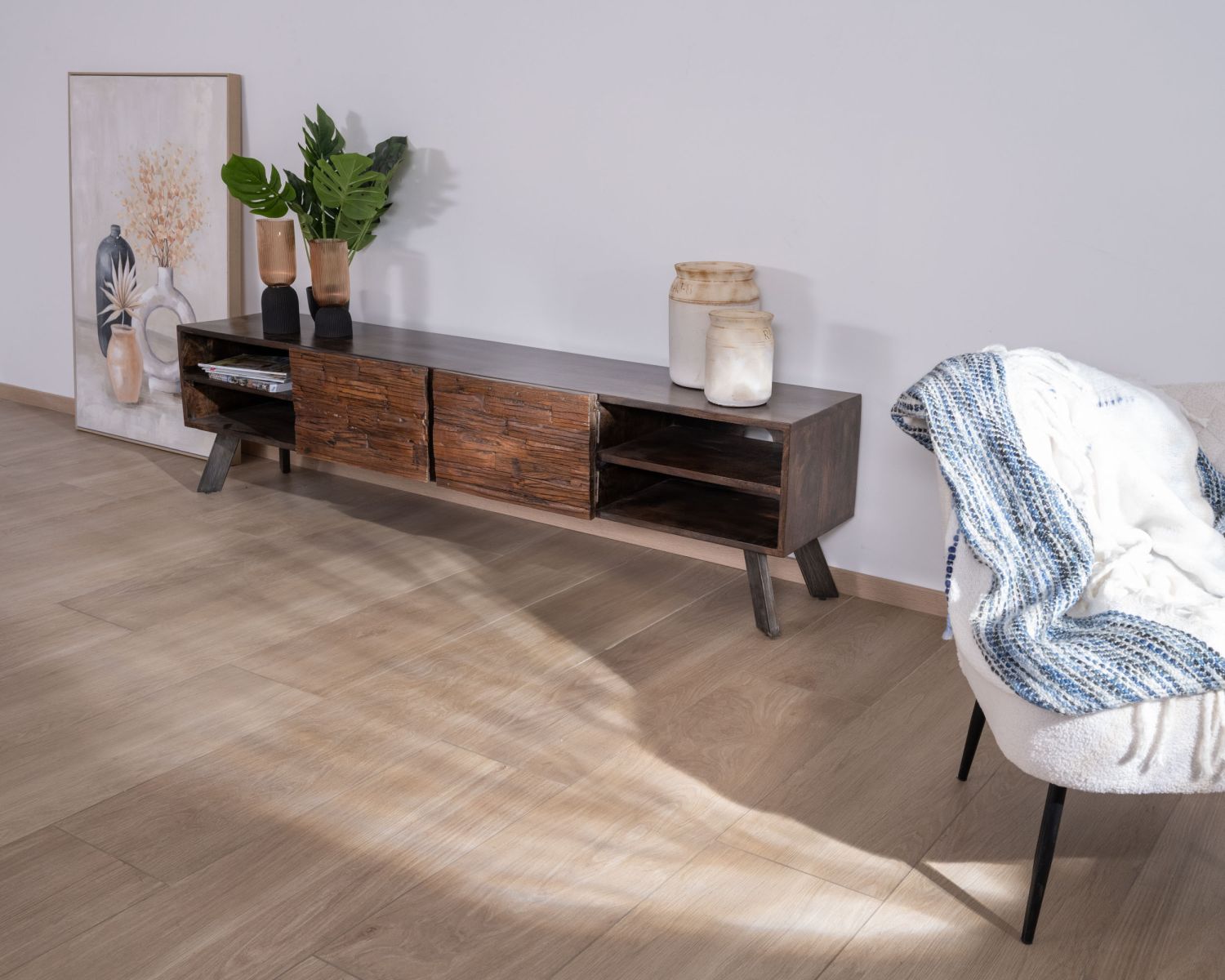 Banc TV en bois recyclé et pieds métal "Crescendo" 200 cm