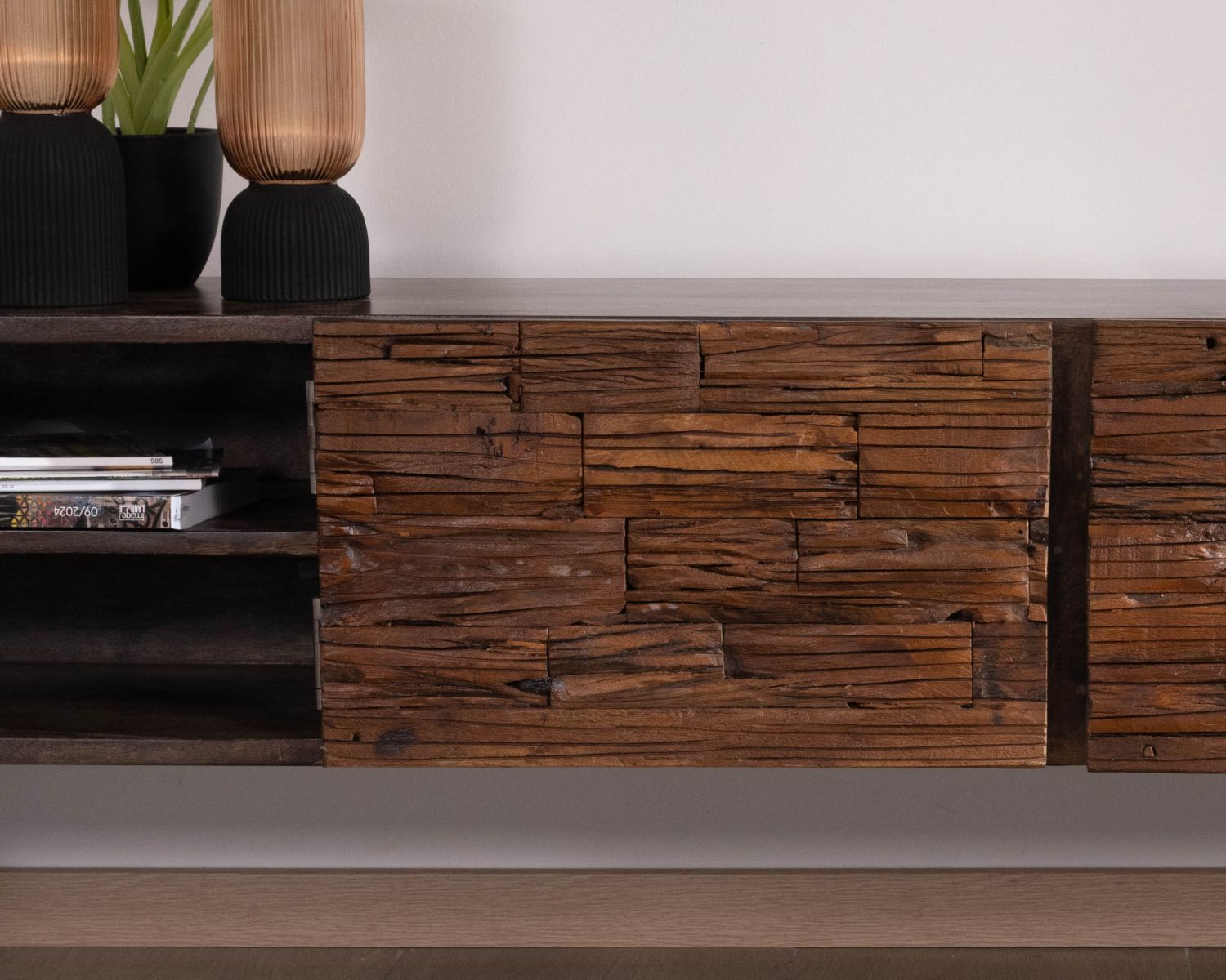 Banc TV en bois recyclé et pieds métal "Crescendo" 200 cm