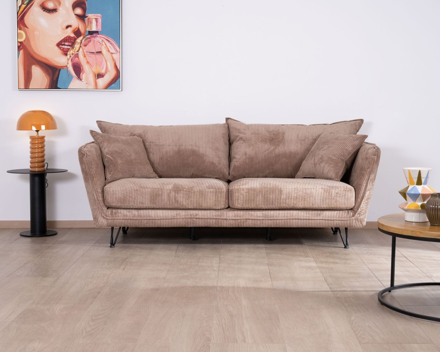 Canapé 3 places en velours côtelé camel "Hasting"