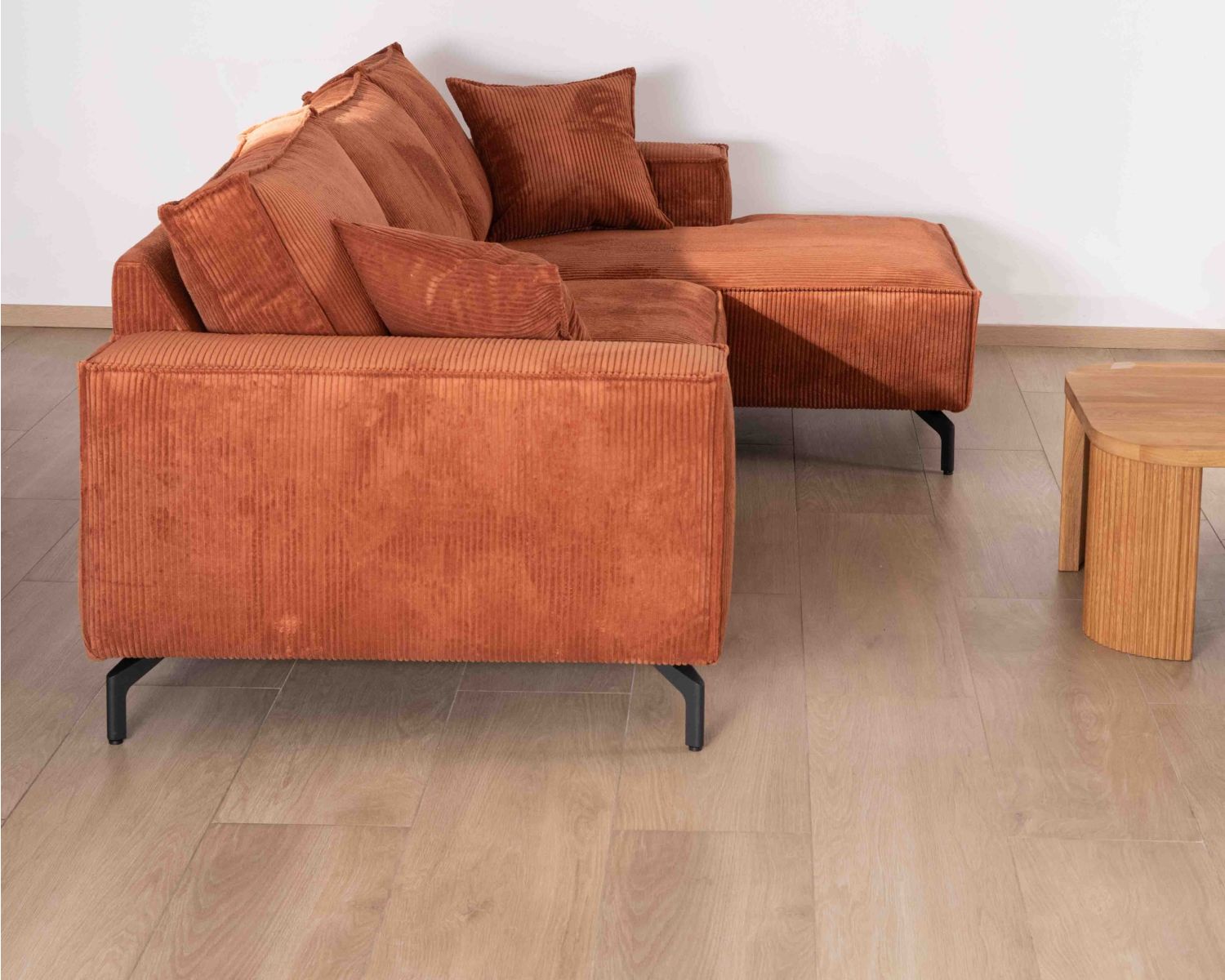 Canapé d'angle en velours côtelé avec méridienne "Pueblo" sens et coloris au choix