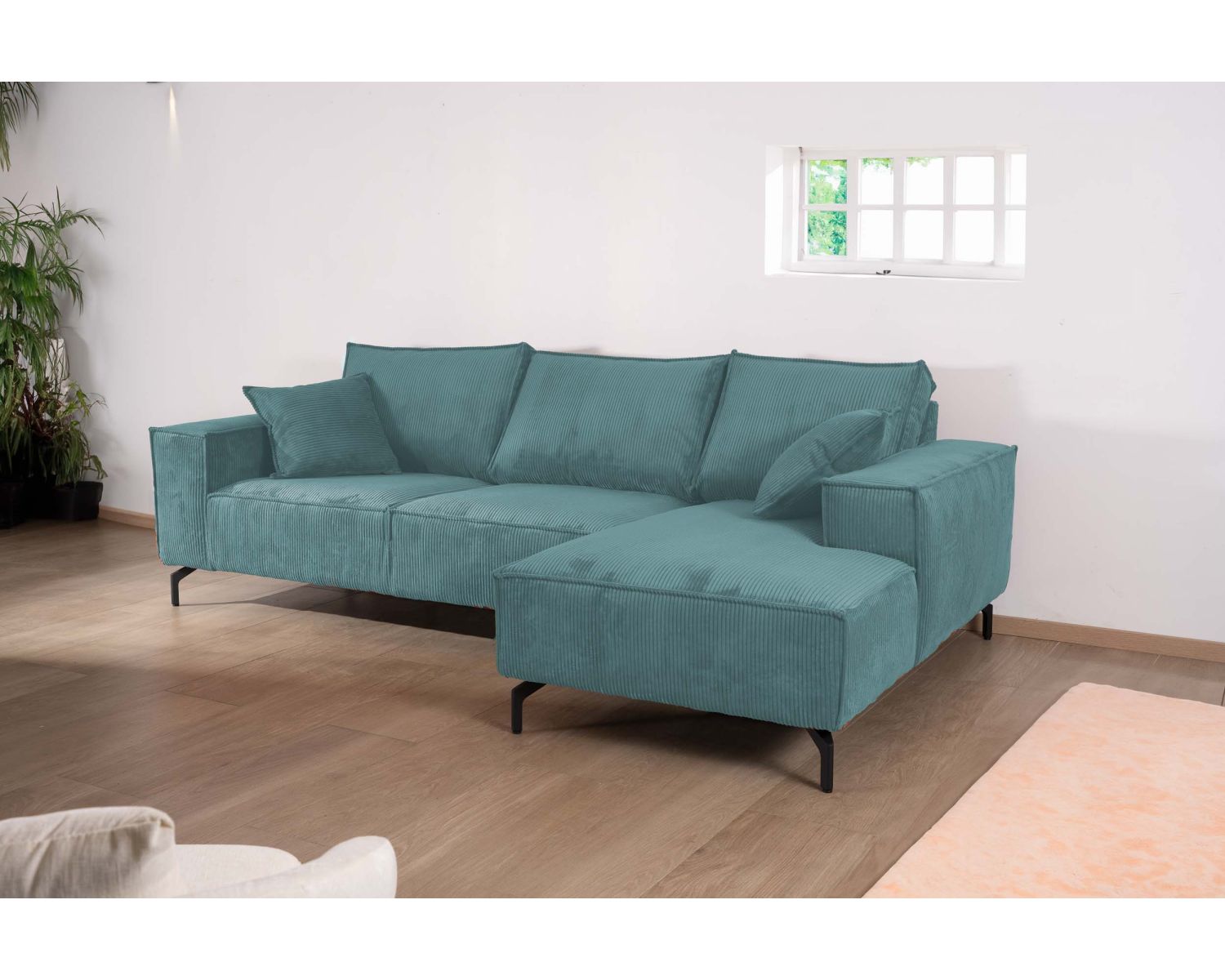 Canapé d'angle en velours côtelé avec méridienne "Pueblo" sens et coloris au choix