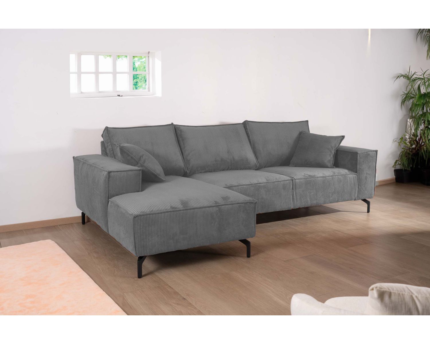 Canapé d'angle en velours côtelé avec méridienne "Pueblo" sens et coloris au choix