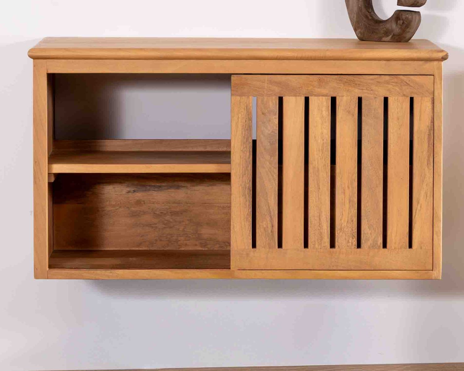 Meuble sous vasque à suspendre 90 cm "Bulle" en manguier teinte chêne clair