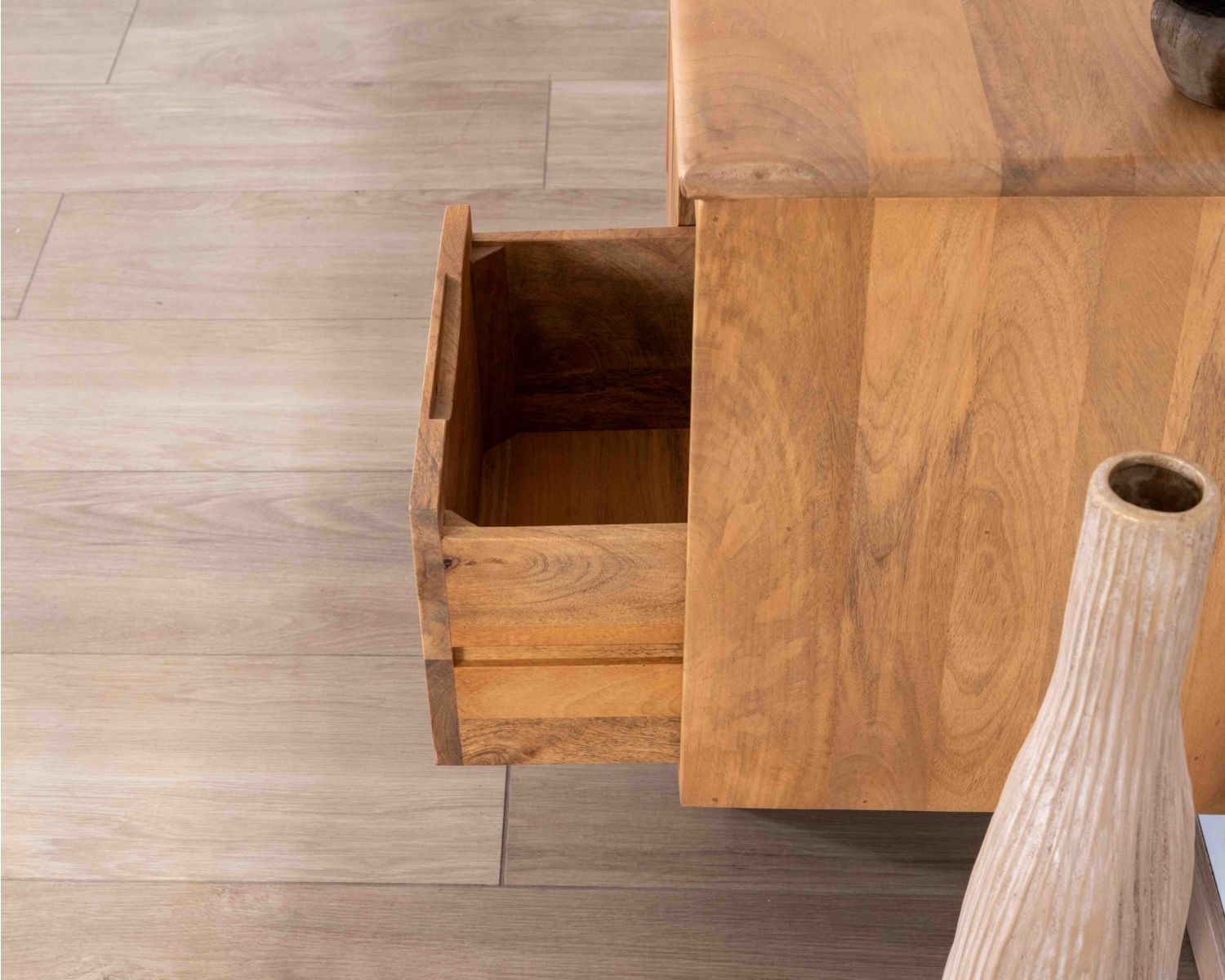 Meuble sous vasque à suspendre 90 cm "Bulle" en manguier teinte chêne clair