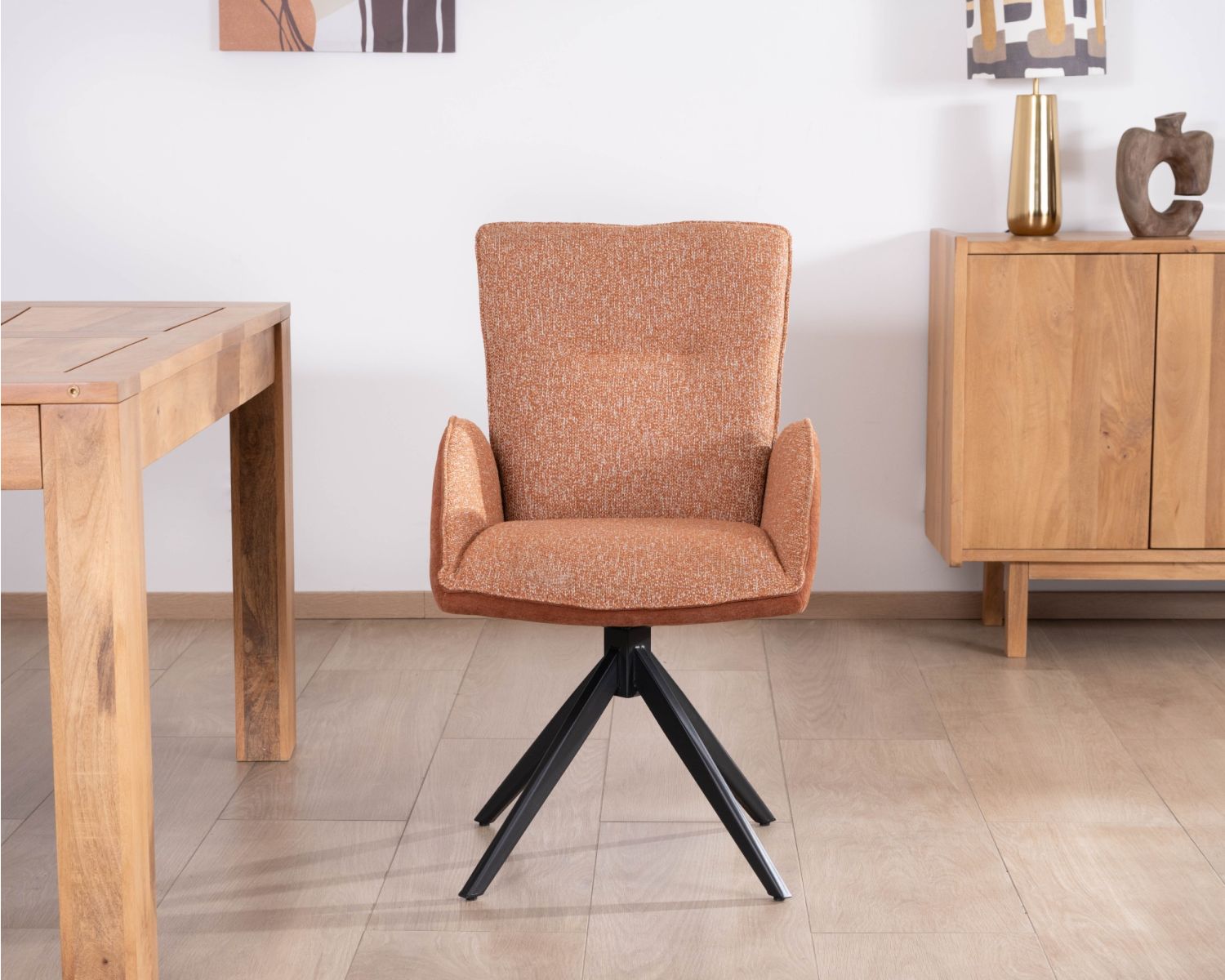 Lot de 2 chaises tournantes en tissu bi-texturé terracotta "Eddy" et pieds métal