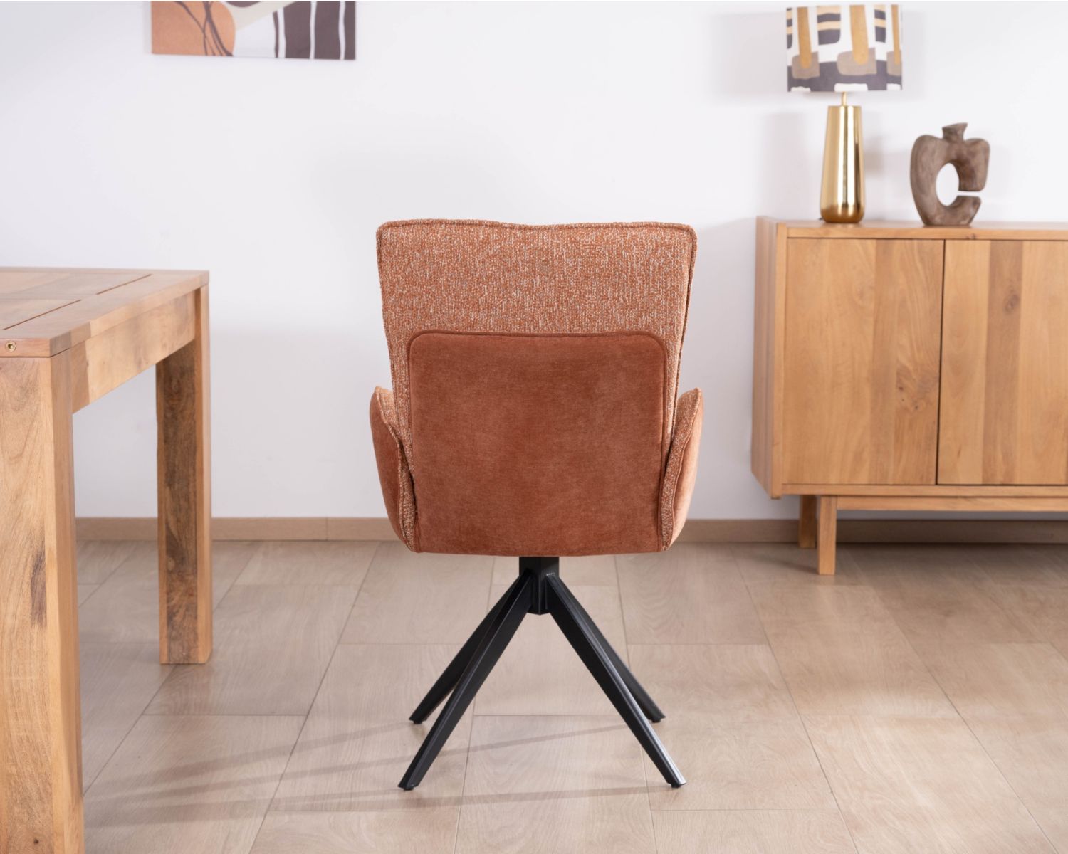 Lot de 2 chaises tournantes en tissu bi-texturé terracotta "Eddy" et pieds métal