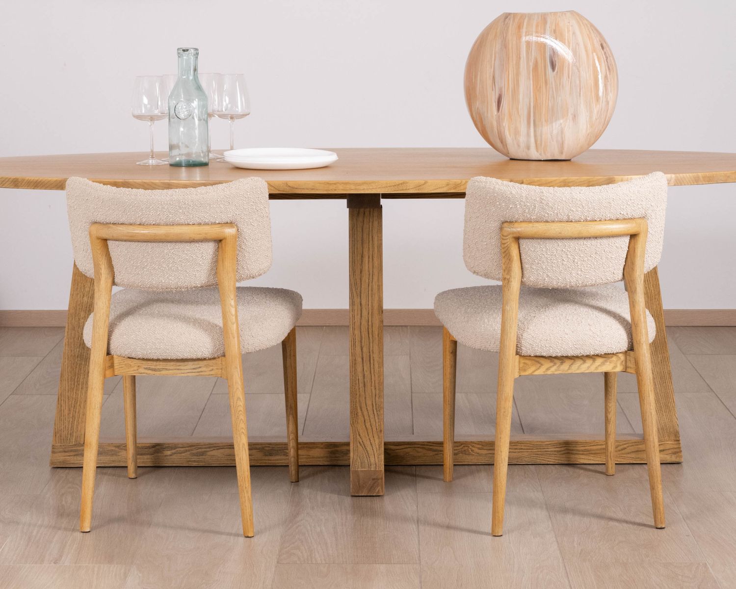 Lot de 2 chaises style scandinave en frêne naturel et tissu beige "Isadora"