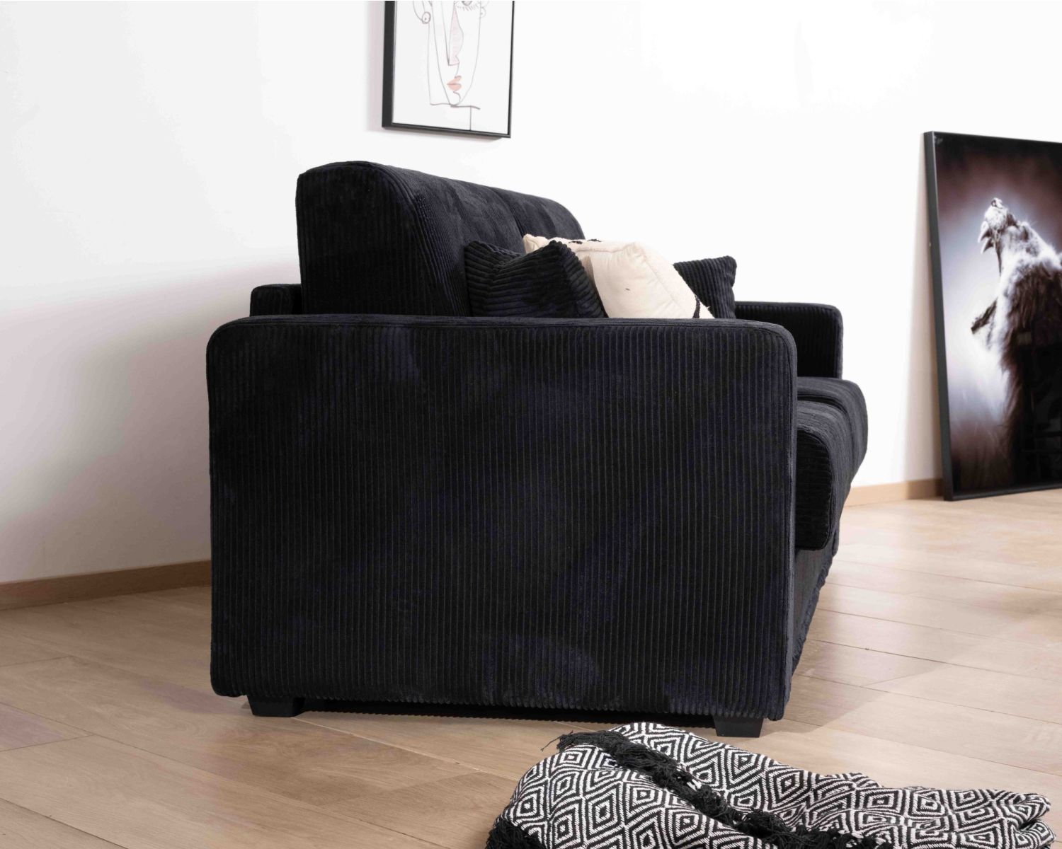 Canapé confort en velours côtelé anthracite "Torken" convertible 140x190cm