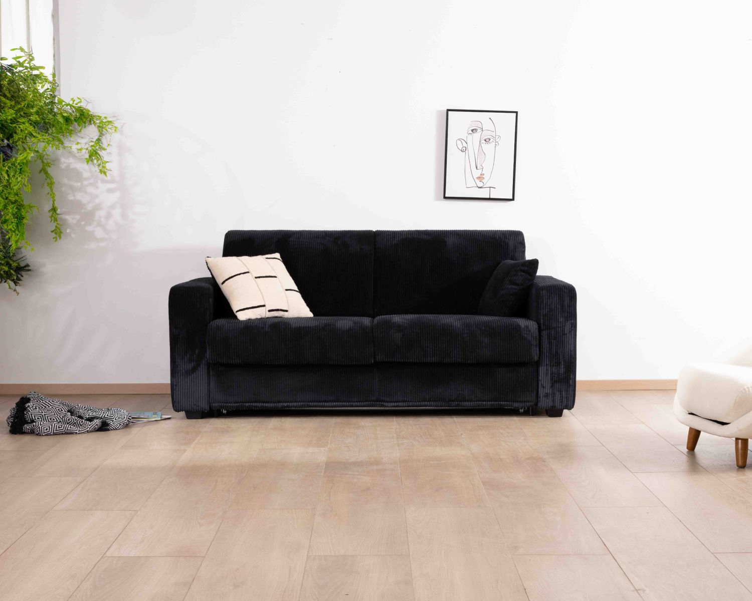 Canapé confort en velours côtelé anthracite "Torken" convertible 140x190cm