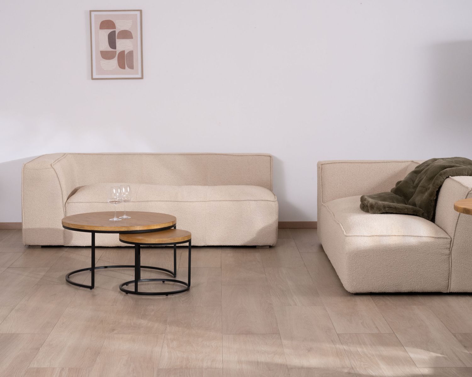 Canapé modulaire en angle en tissu bouclette beige "Alcazar"