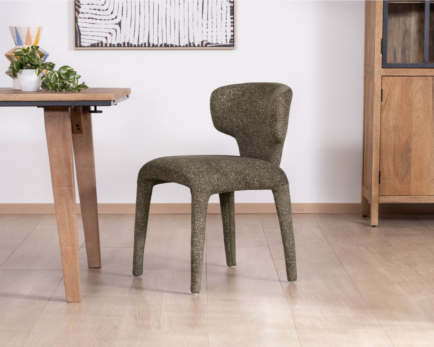 Lot de 2 chaises de repas habillage intégral esprit design “Milano” en tissu chiné vert kaki