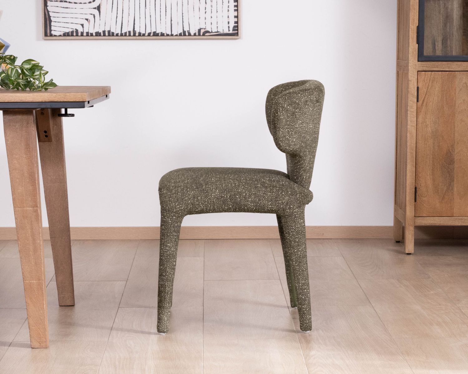 Lot de 2 chaises de repas habillage intégral esprit design “Milano” en tissu chiné vert kaki