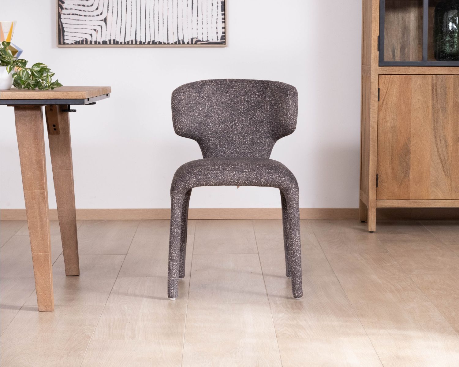 Lot de 2 chaises en tissu chiné gris foncé “Milano” revêtement intégral esprit design