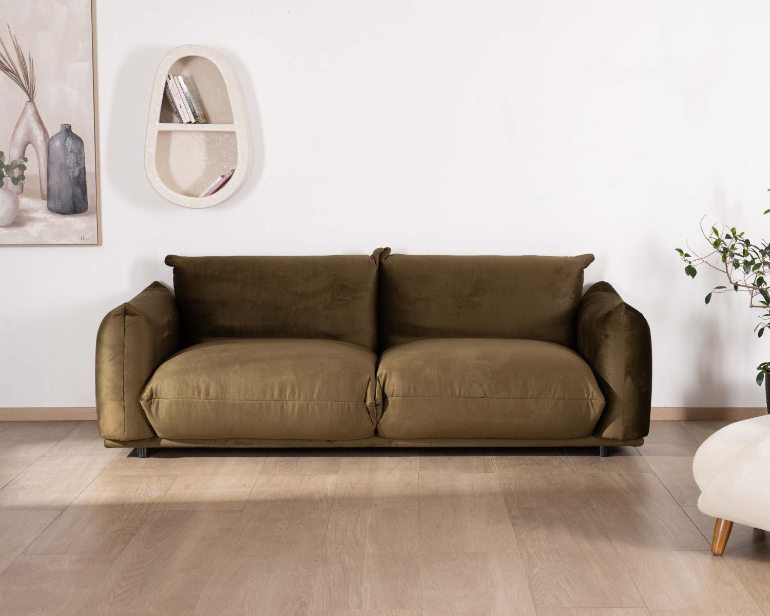 Canapé 3 places en tissu doux vert kaki "Moon"