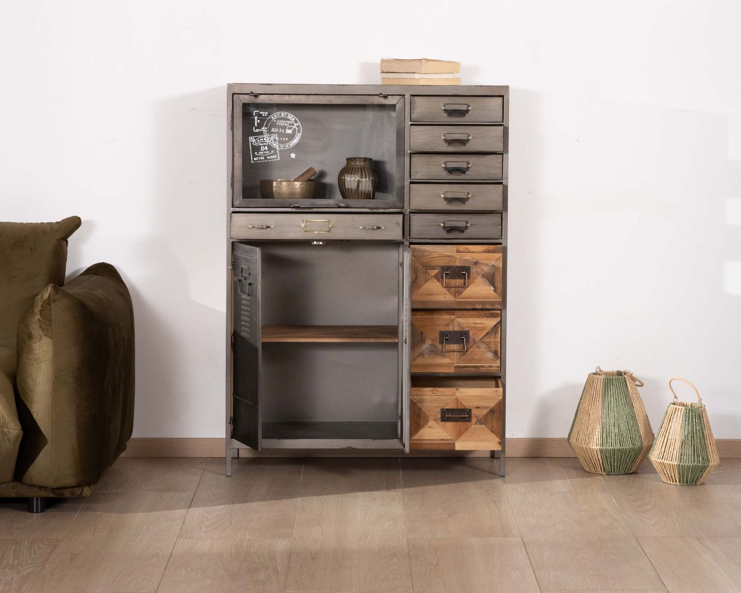 Commode déco "Mélimélo Indus" en bois et métal