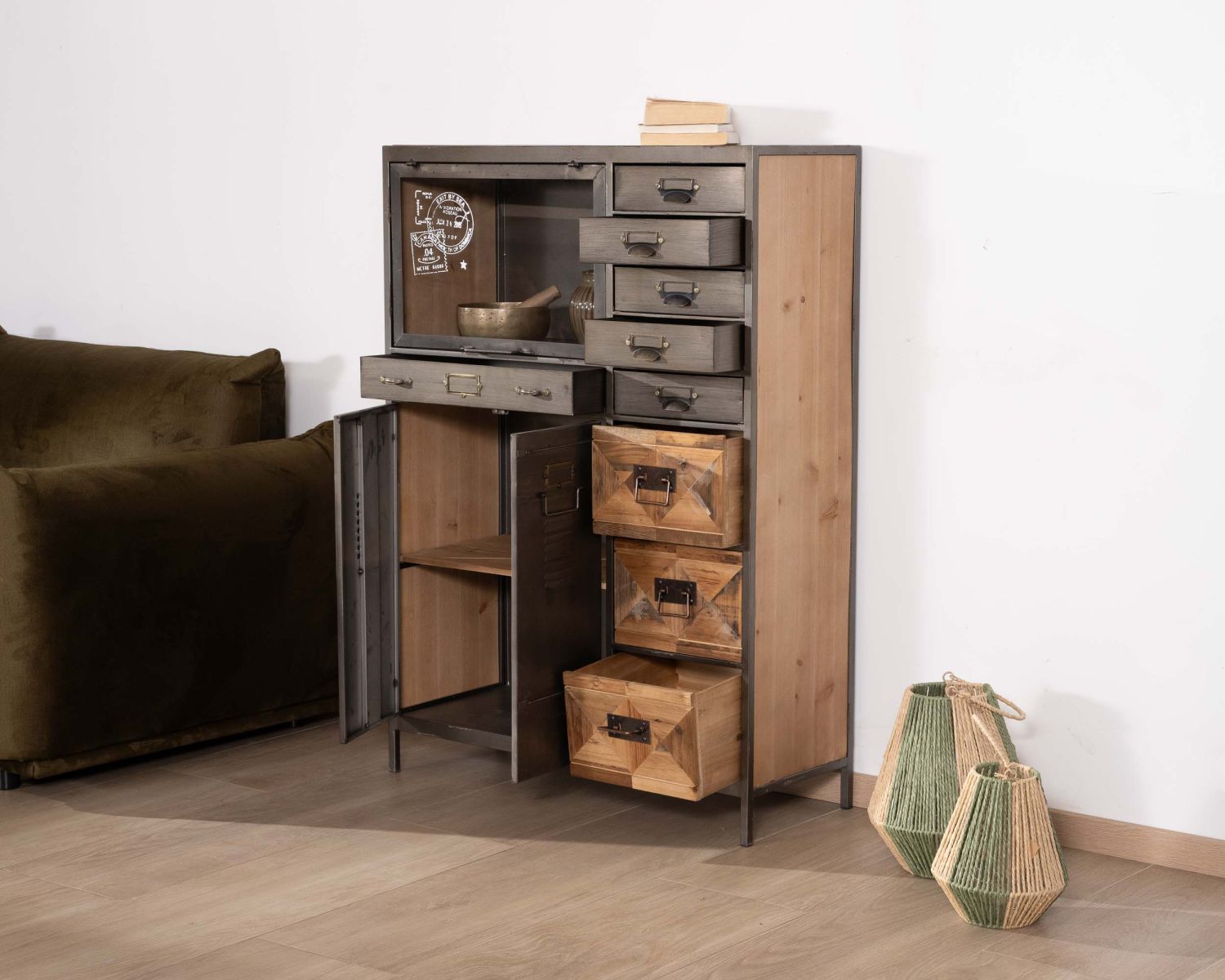 Commode déco "Mélimélo Indus" en bois et métal