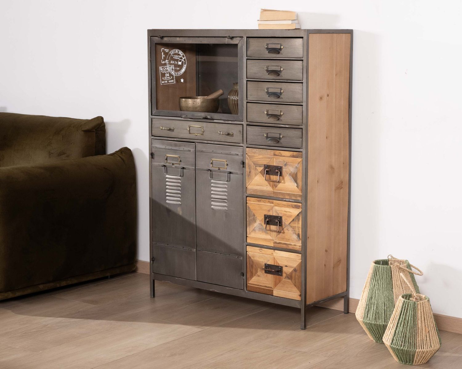 Commode déco "Mélimélo Indus" en bois et métal