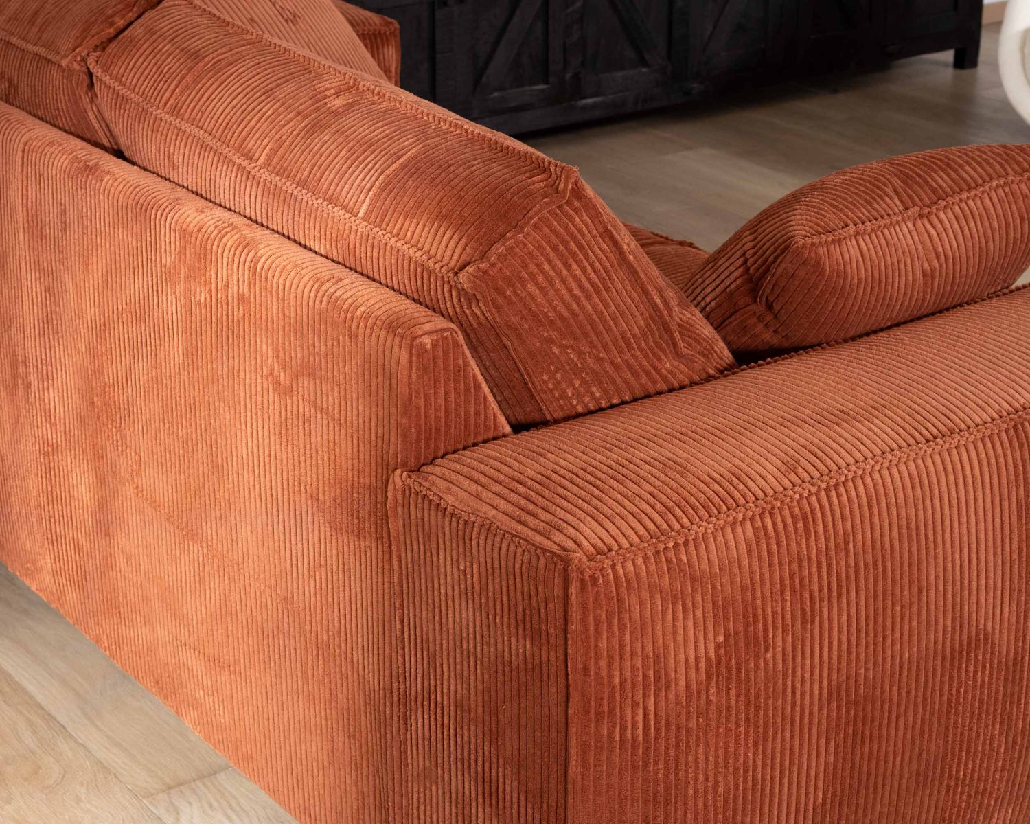 Canapé confort 3 places en velours côtelé coloris rouille "Pueblo"