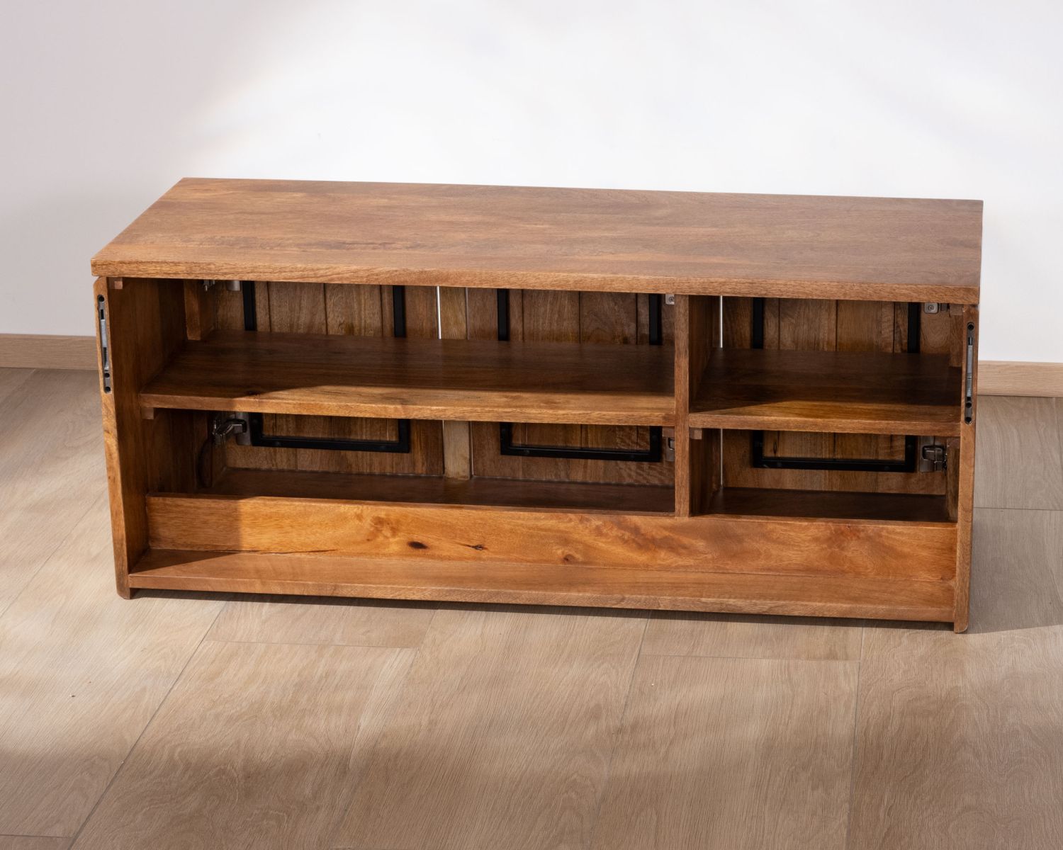 Meuble sous vasque suspendu 120 cm en manguier foncé "Nani" façades bi-texturées