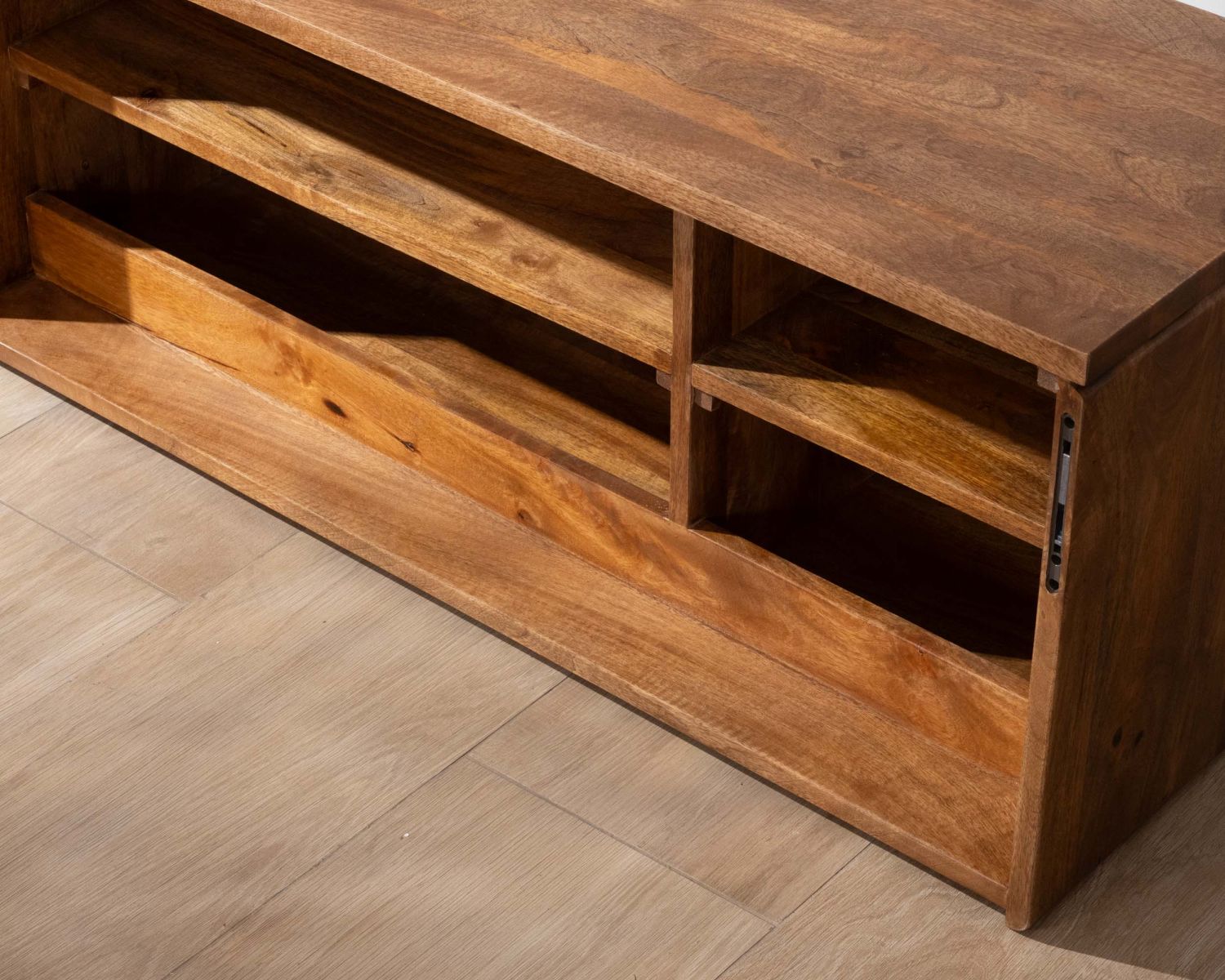 Meuble sous vasque suspendu 140 cm en manguier foncé "Nani" façades bi-texturées