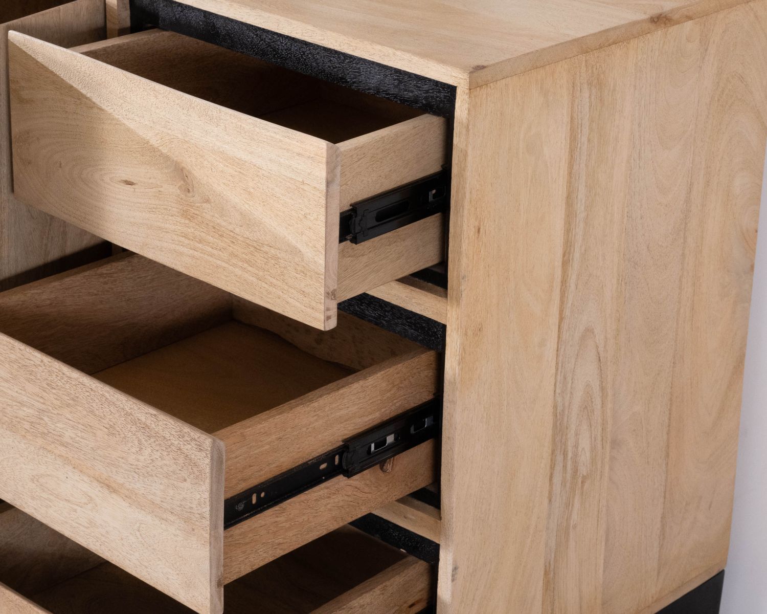 Buffet épuré bicolore en manguier naturel et noir 180 cm "Bocca" 3 portes et tiroirs