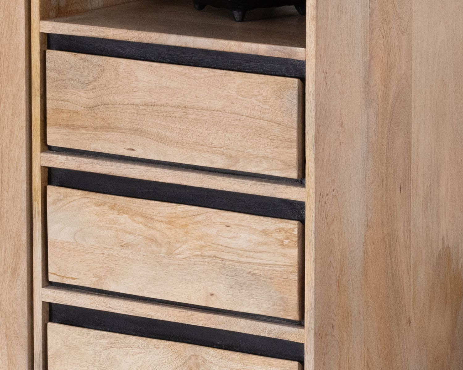 Meuble de rangement haut en manguier naturel et noir design épuré "Bocca"