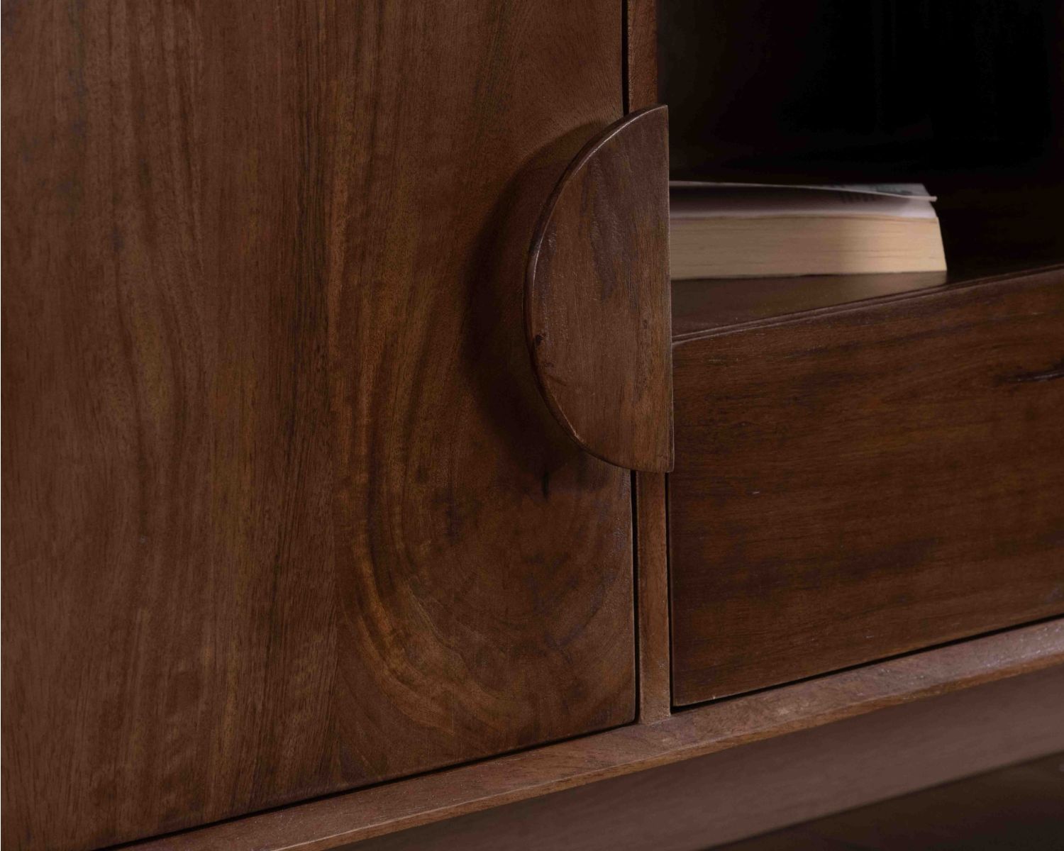 Meuble TV néo-rétro en manguier massif foncé 150 cm "Kaldo"