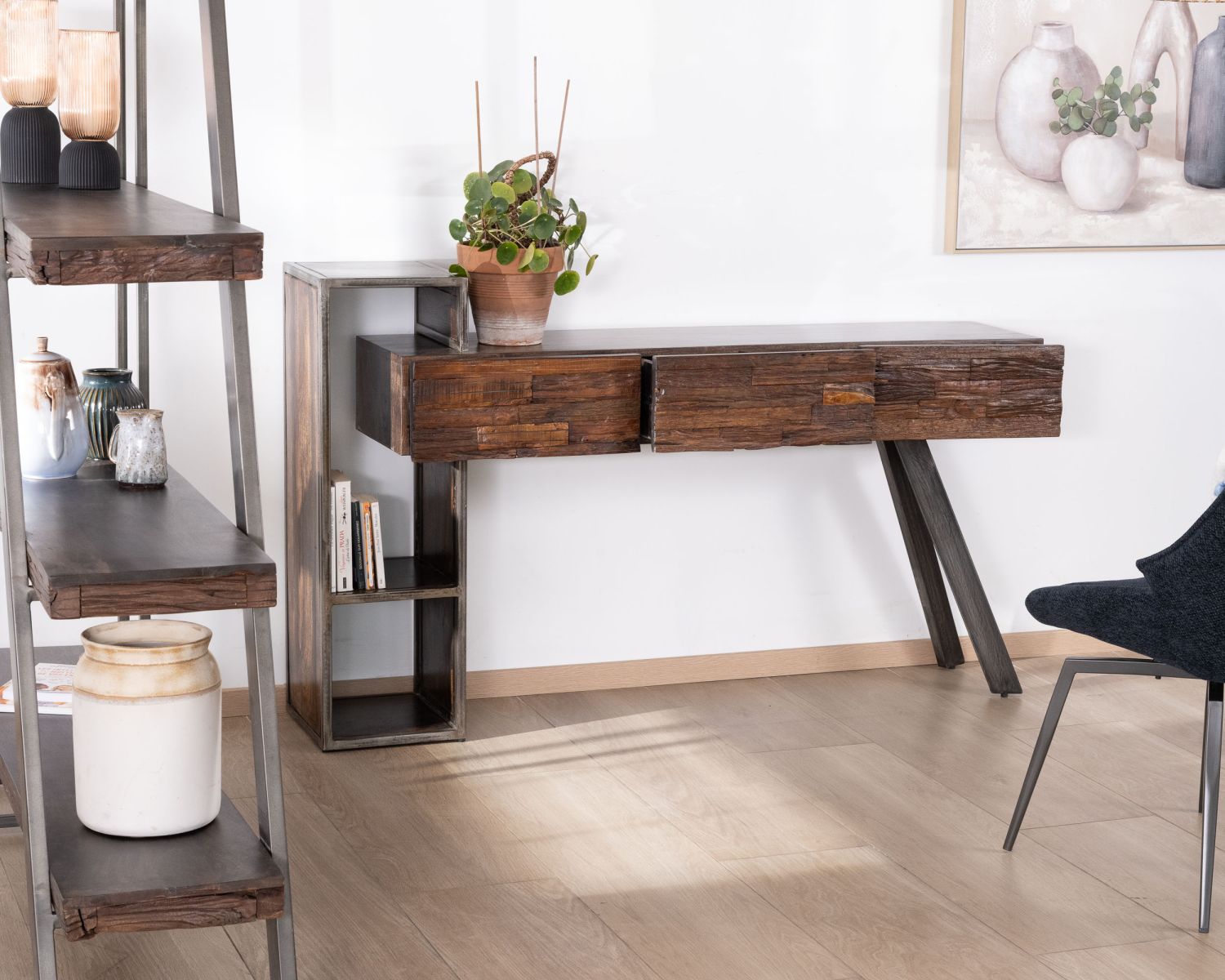 Console design et originale en bois et métal "Crescendo"