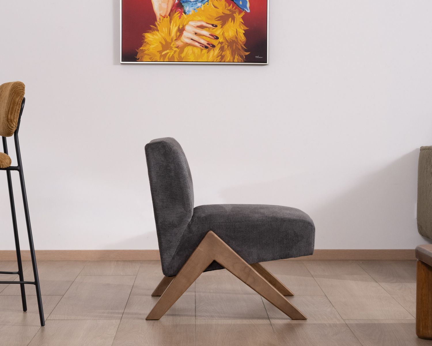 Fauteuil déco anthracite style rétro "Tolga" pieds boomerang