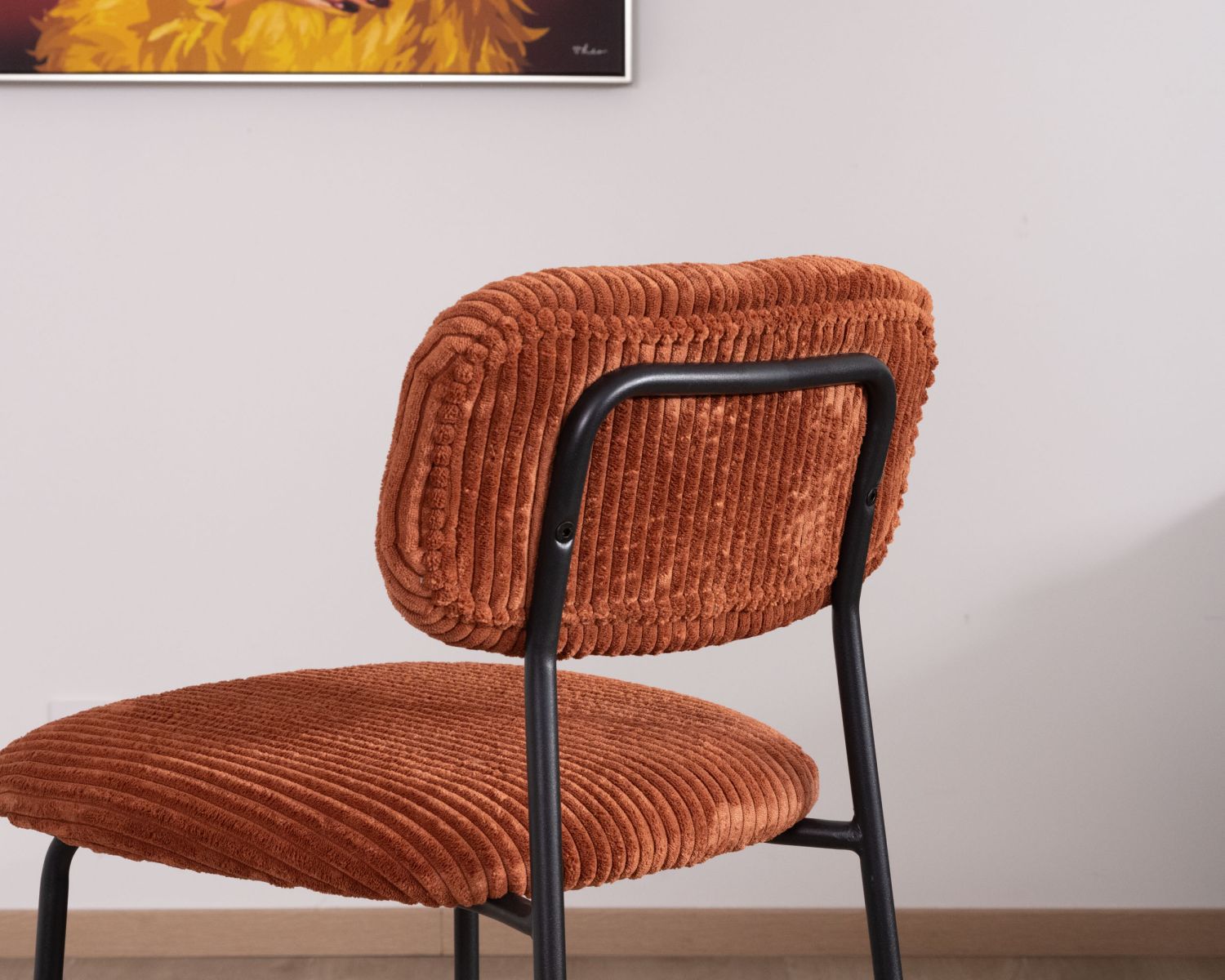 Lot de 4 chaises de bar en velours terracotta et pieds métal noir "Kulmino" style vintage 