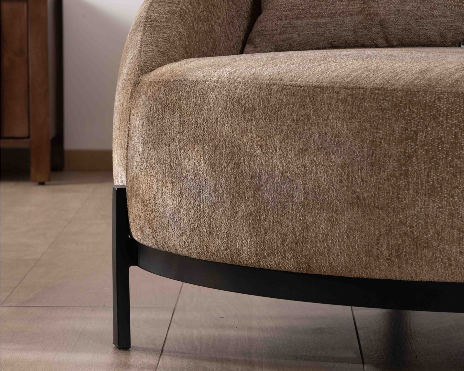 Chauffeuse XL en tissu bouclette taupe "Sweet Culture" 120 cm ultra confort