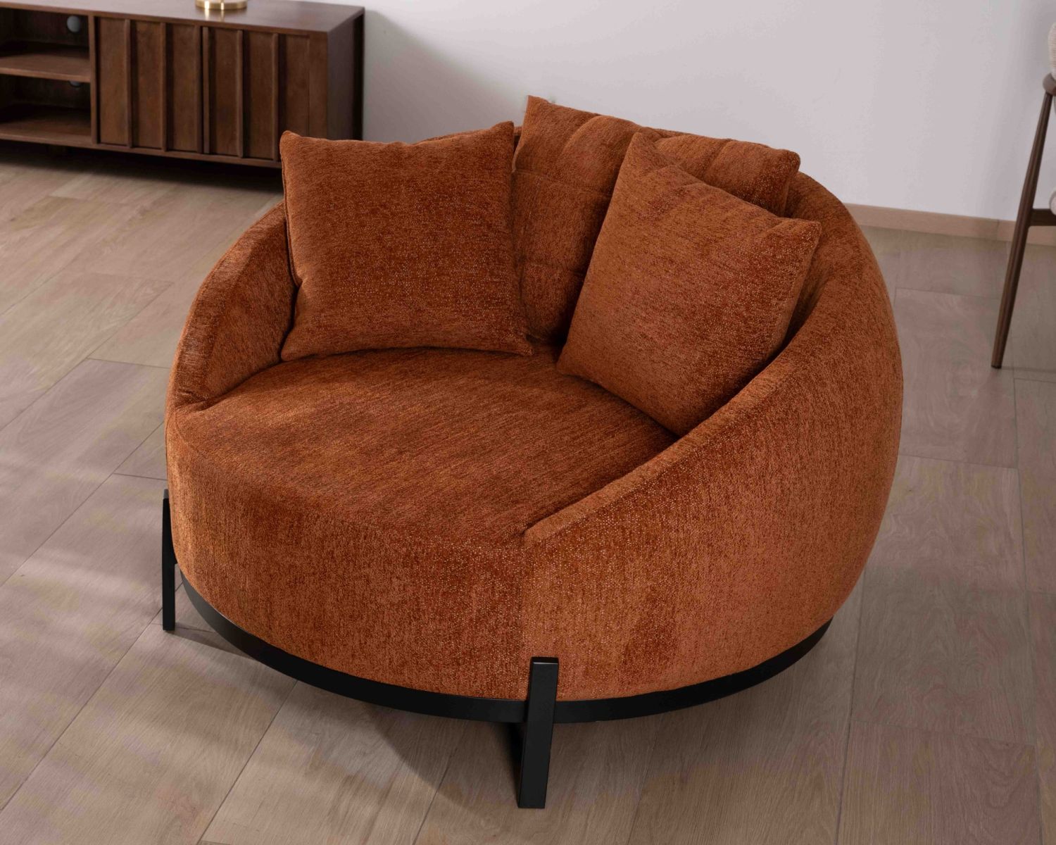 Chauffeuse XL 120 cm ultra confort avec coussins coordonnés "Sweet Culture" en tissu bouclette terracotta