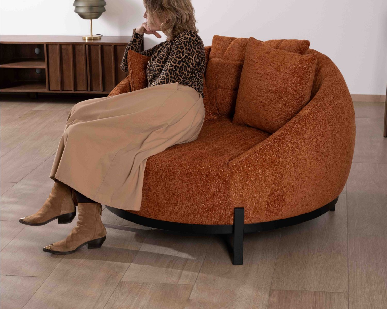 Chauffeuse XL 120 cm ultra confort avec coussins coordonnés "Sweet Culture" en tissu bouclette terracotta